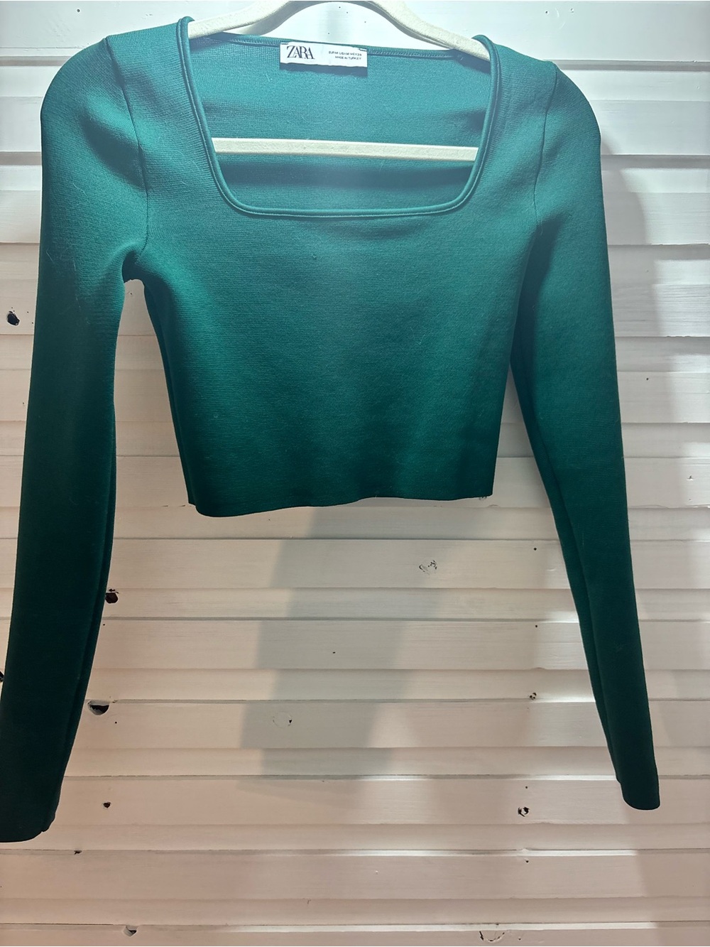 Zara Teal Square-Neck Long Sleeve Crop Top
